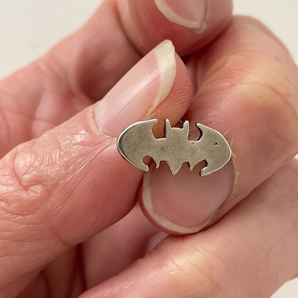 TM & DC Comics Batman Logo Earrings Cutout Sterling Silver Stud - Picture 3 of 13